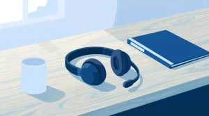 Headset auf einem übersichtlichen Arbeitstisch